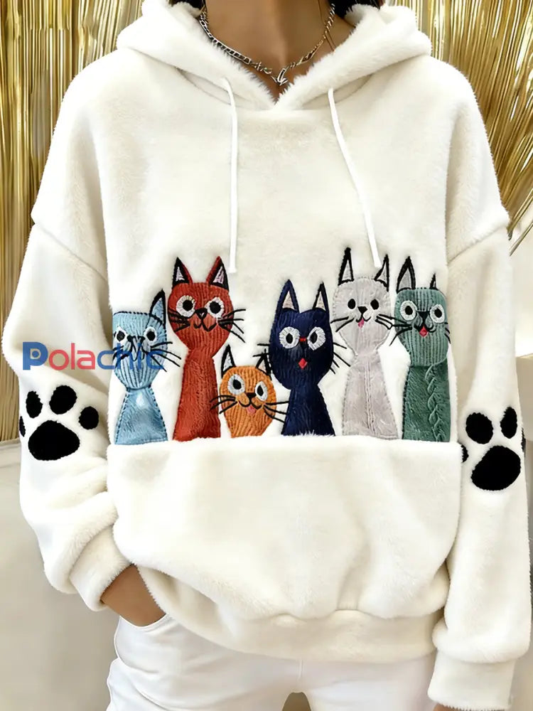 Sweat à capuche en flanelle mignon pour femme Blanc / S