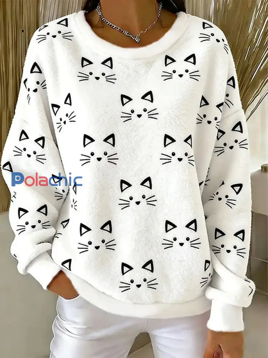 Sweat à capuche en flanelle mignon pour femme Blanc / S