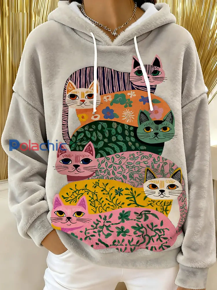 Sweat à capuche en flanelle mignon pour femme comme image / S