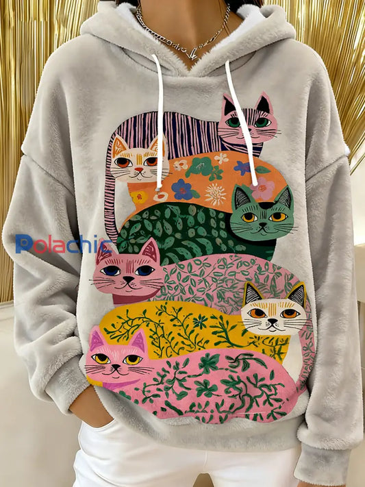Sweat à capuche en flanelle mignon pour femme comme image / S