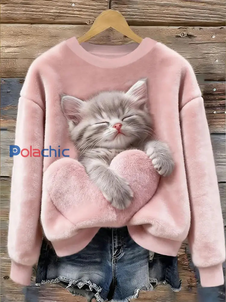 Sweat à capuche en flanelle mignon pour femme Rose / S