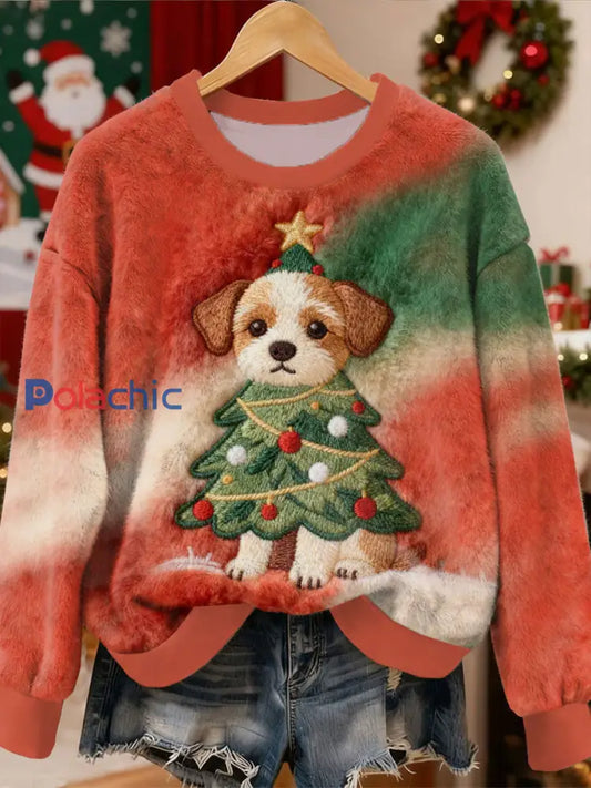 Sweat à capuche en flanelle à motif d’arbre de Noël pour femmes comme image / S