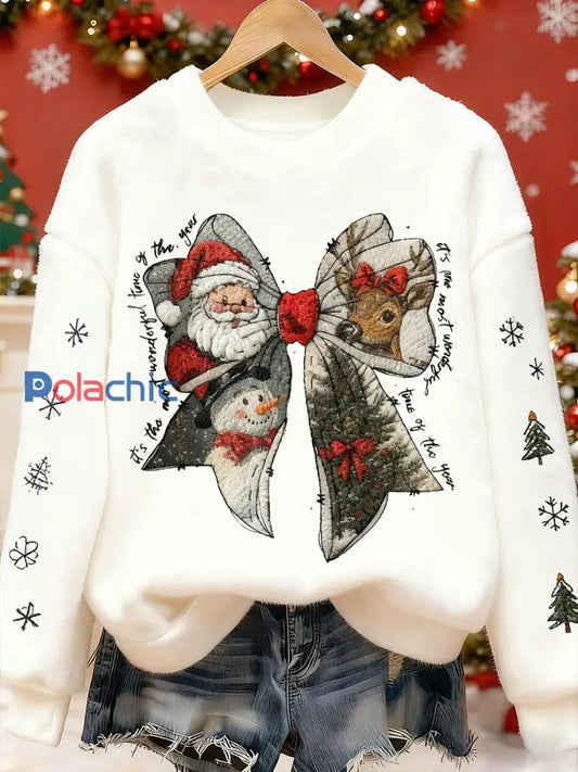 Sweat à Capuche en Flanelle Motif Père Noël et Bonhomme de Neige pour Femme Blanc / S