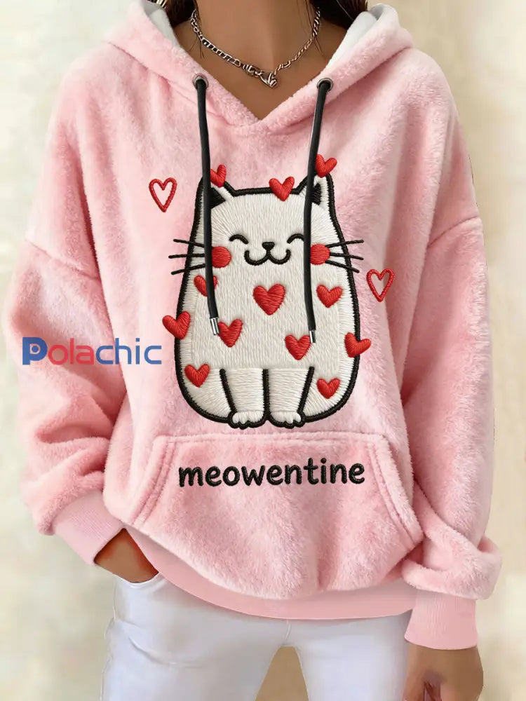 Sweat à capuche en flanelle pour femme Saint Valentin Cat Meowentine Rose / S