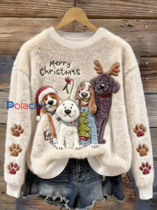 Sweat à capuche en flanelle pour femmes Noël mignon et drôle de chien comme image / S