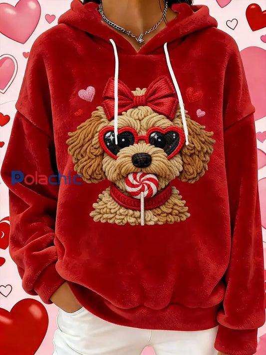 Sweat à capuche en flanelle pour femmes Saint Valentin Rouge / S