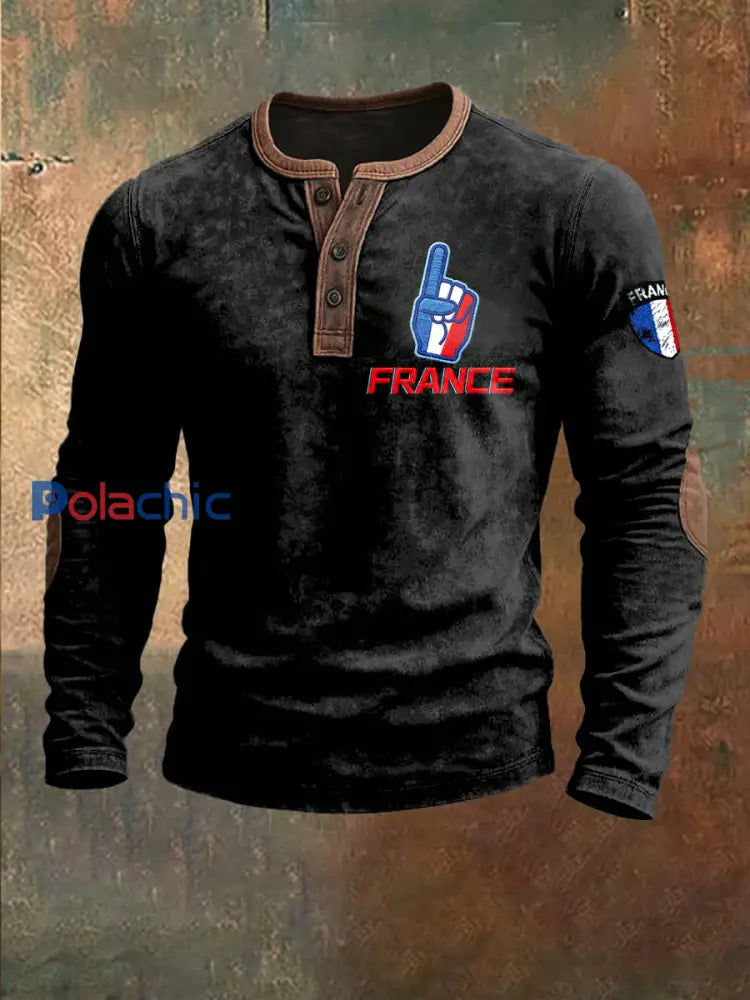 Sweat à capuche en patchwork noir avec drapeau français pour hommes Noir / S