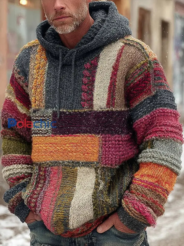 Sweat à capuche en tricot géométrique pour hommes comme image / S