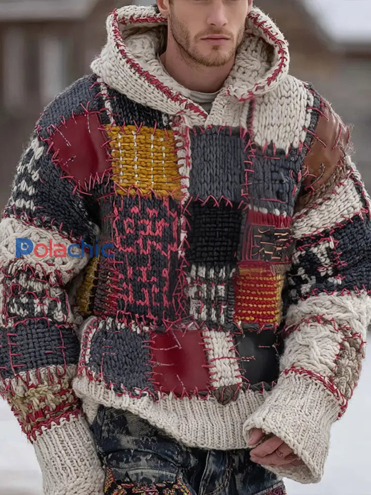 Sweat à capuche en tricot géométrique pour hommes comme image / S