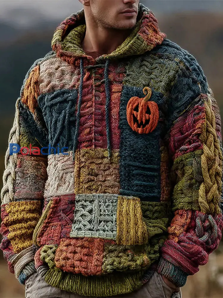 Sweat à capuche en tricot géométrique pour hommes comme image / S