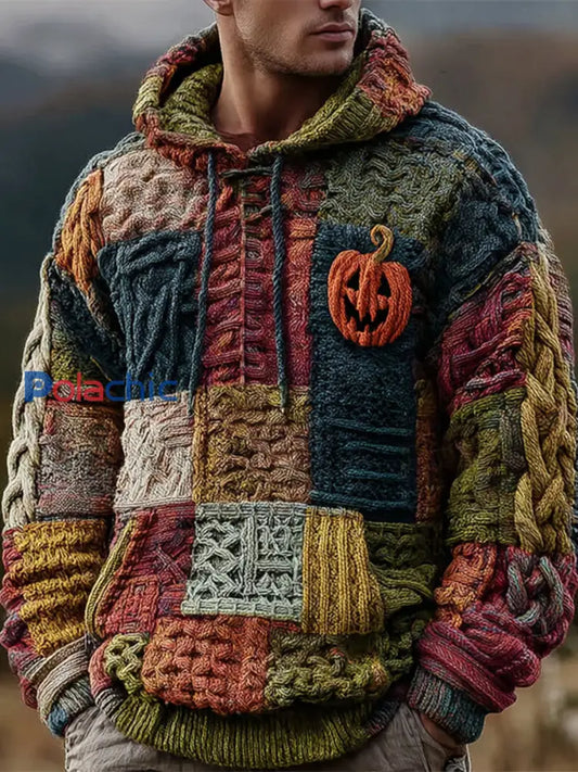 Sweat à capuche en tricot géométrique pour hommes comme image / S