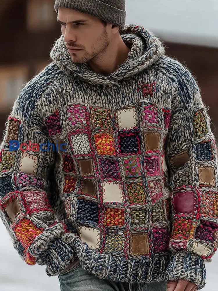 Sweat à capuche en tricot géométrique pour hommes comme image / S