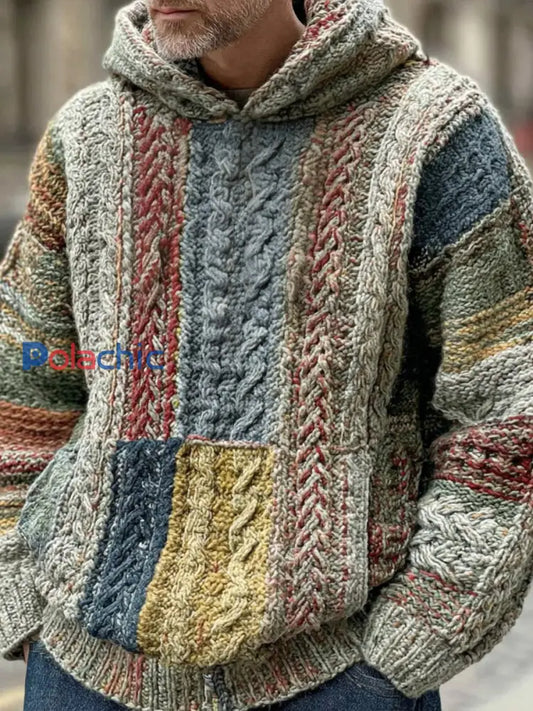 Sweat à capuche en tricot géométrique pour hommes comme image / S