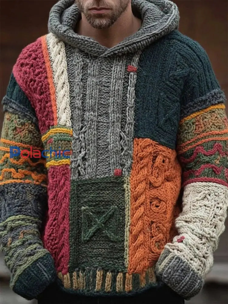 Sweat à capuche en tricot géométrique pour hommes comme image / S