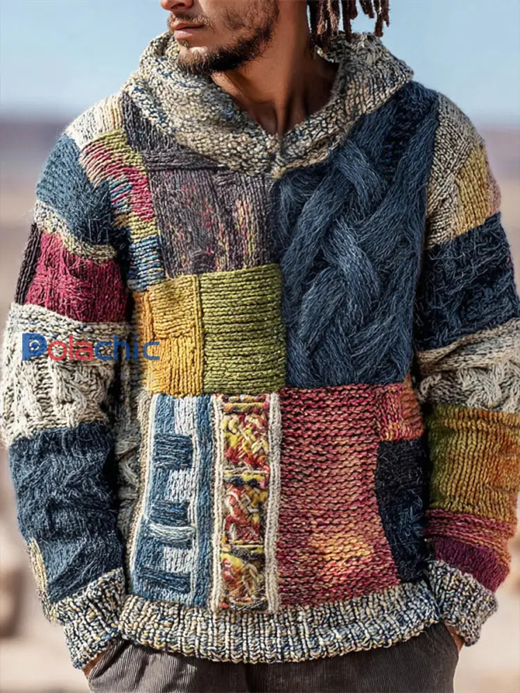 Sweat à capuche en tricot géométrique pour hommes comme image / S