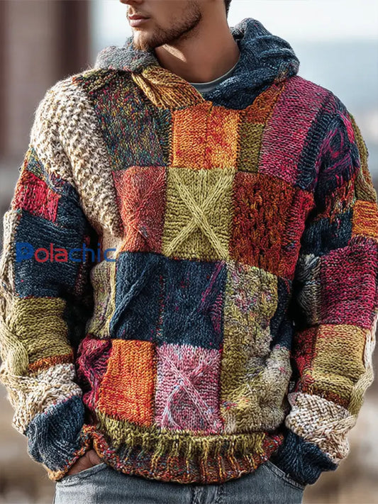 Sweat à capuche en tricot géométrique pour hommes comme image / S