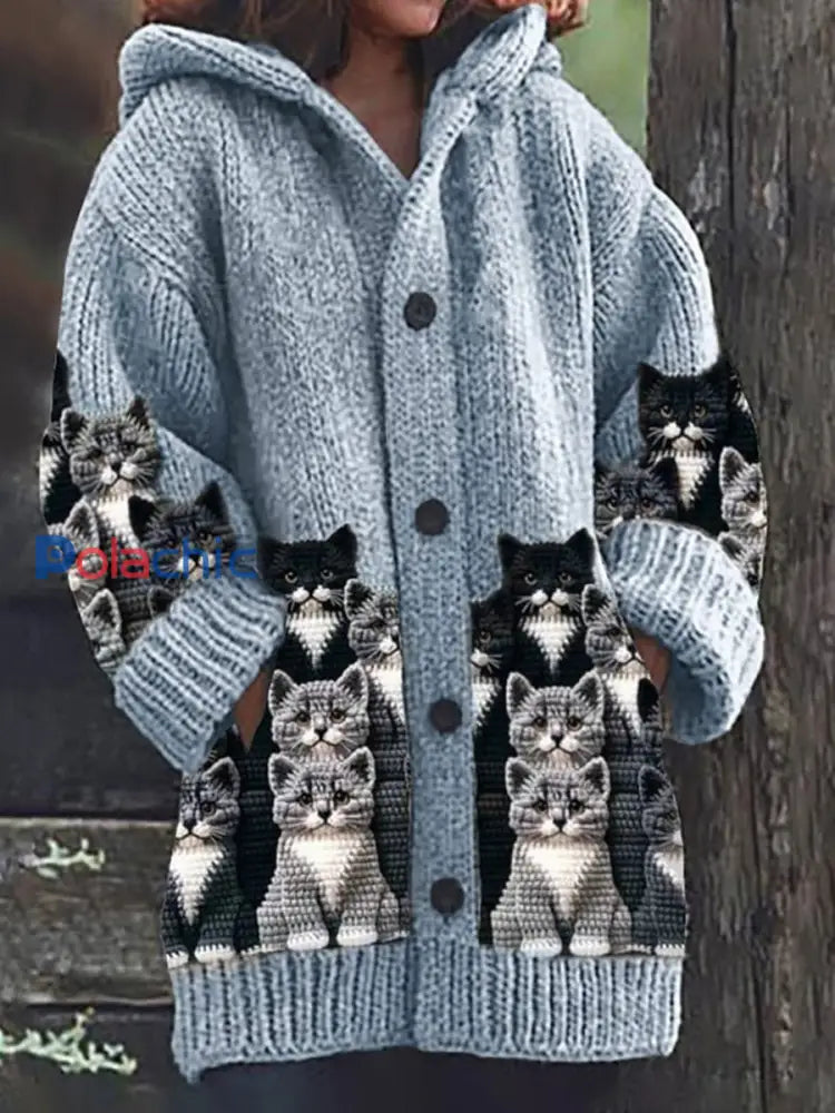 Sweat à capuche en tricot pour femmes Bleu / S
