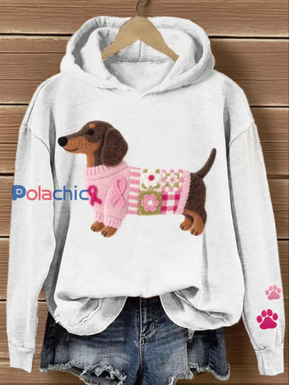 Sweat à Capuche Femme Motif Teckel en Feutre Art Blanc / S