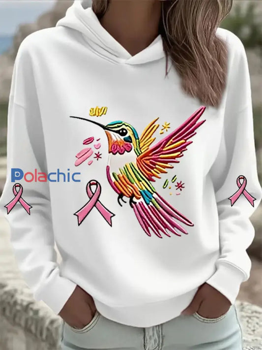 Sweat à Capuche Femme Rose Imprimé Colibri Blanc / S