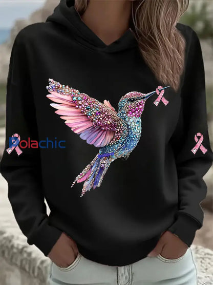Sweat à Capuche Femme Rose Imprimé Colibri Noir / S