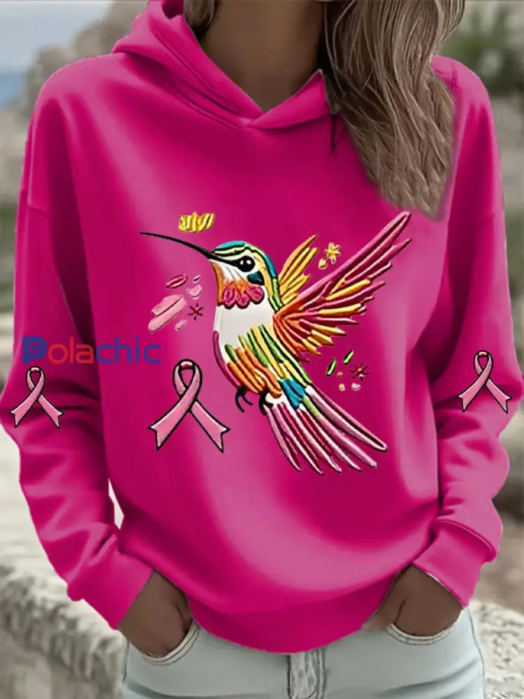 Sweat à Capuche Femme Rose Imprimé Colibri Rose Rouge / S