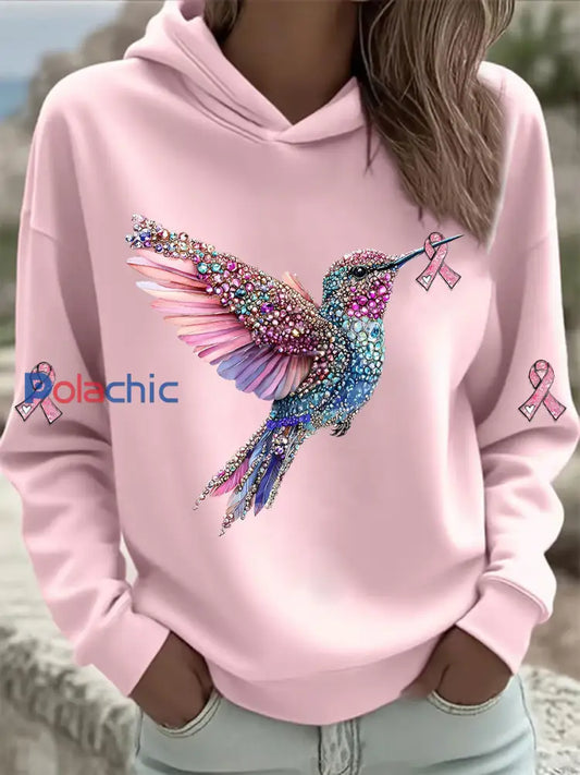 Sweat à Capuche Femme Rose Imprimé Colibri Rose / S