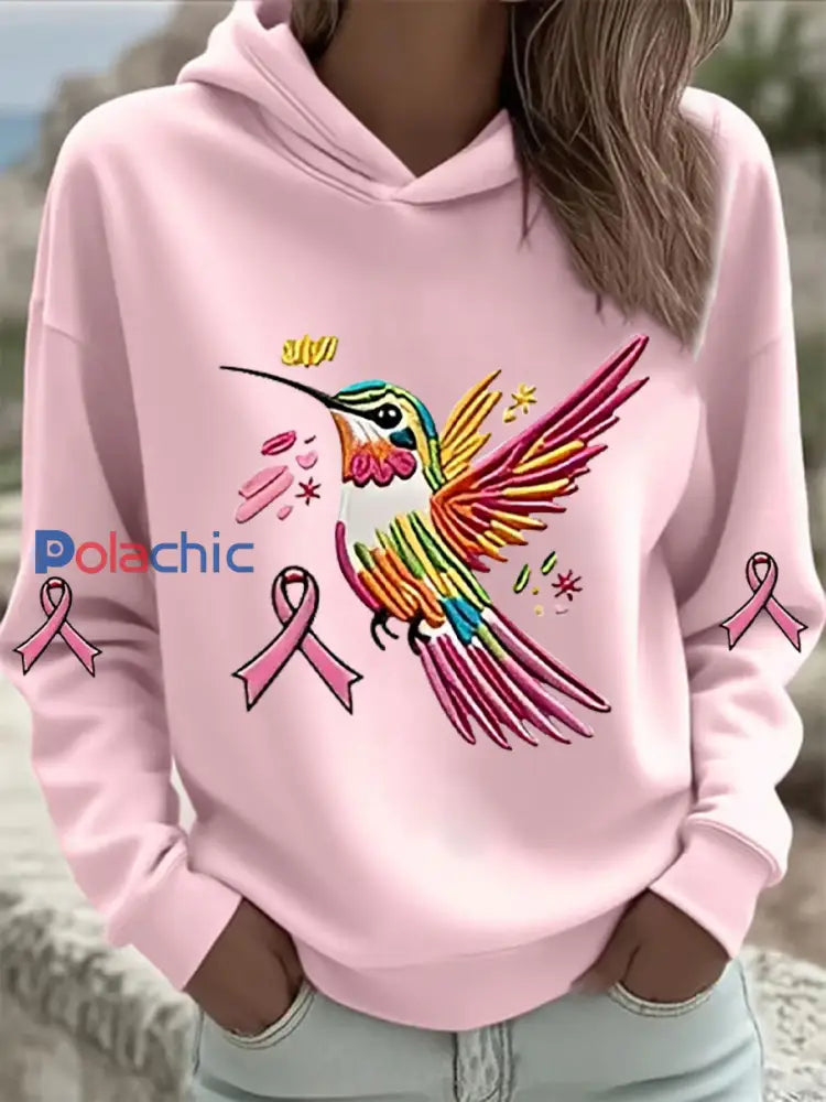 Sweat à Capuche Femme Rose Imprimé Colibri Rose / S