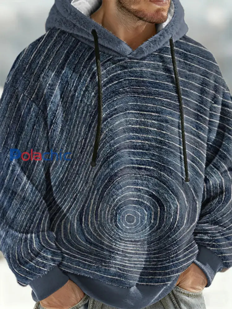 Sweat à capuche géométrique en flanelle pour hommes Bleu Marine / S