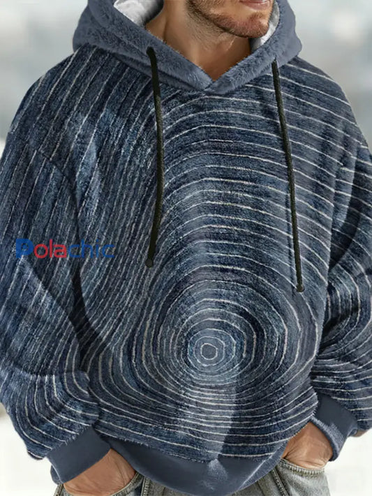 Sweat à capuche géométrique en flanelle pour hommes Bleu Marine / S