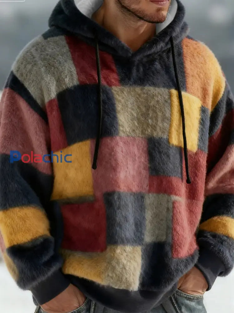 Sweat à capuche géométrique en flanelle pour hommes comme image / S