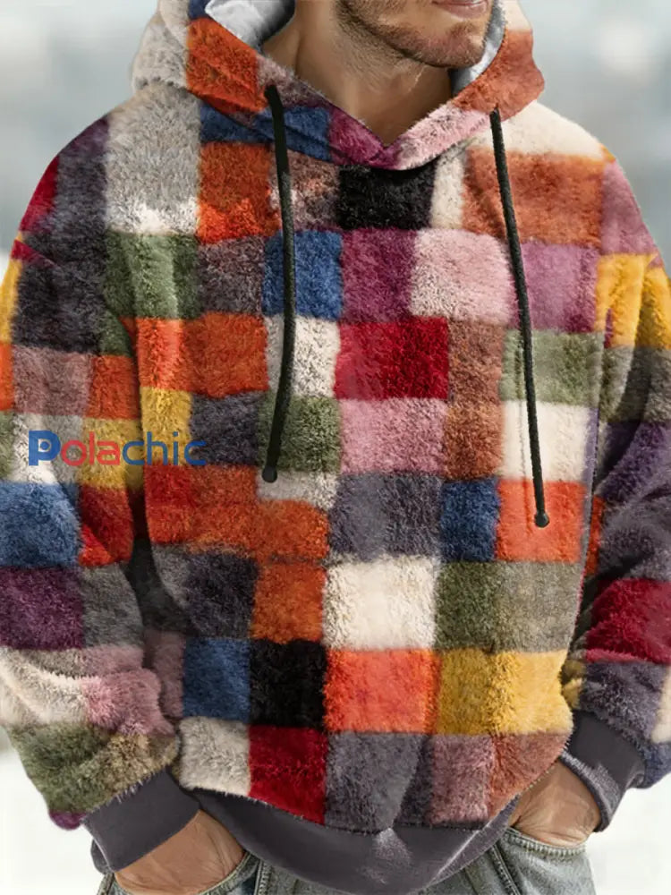 Sweat à capuche géométrique en flanelle pour hommes comme image / S