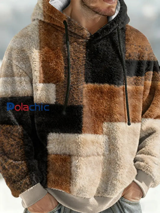 Sweat à capuche géométrique en flanelle pour hommes comme image / S