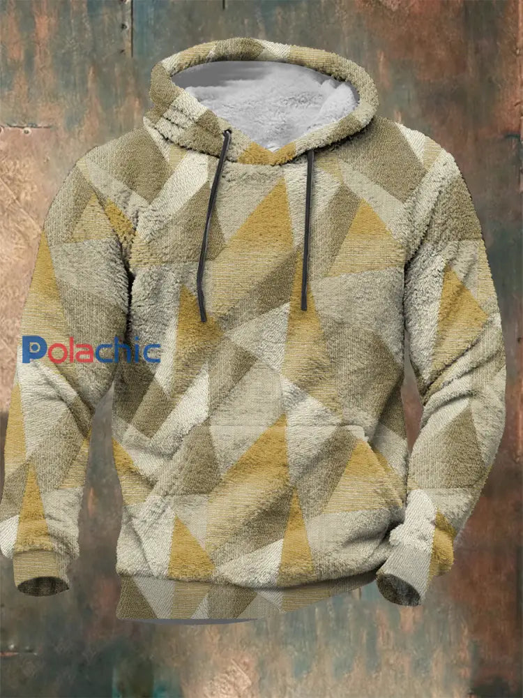 Sweat à capuche géométrique en flanelle pour hommes couleur mélangée / S