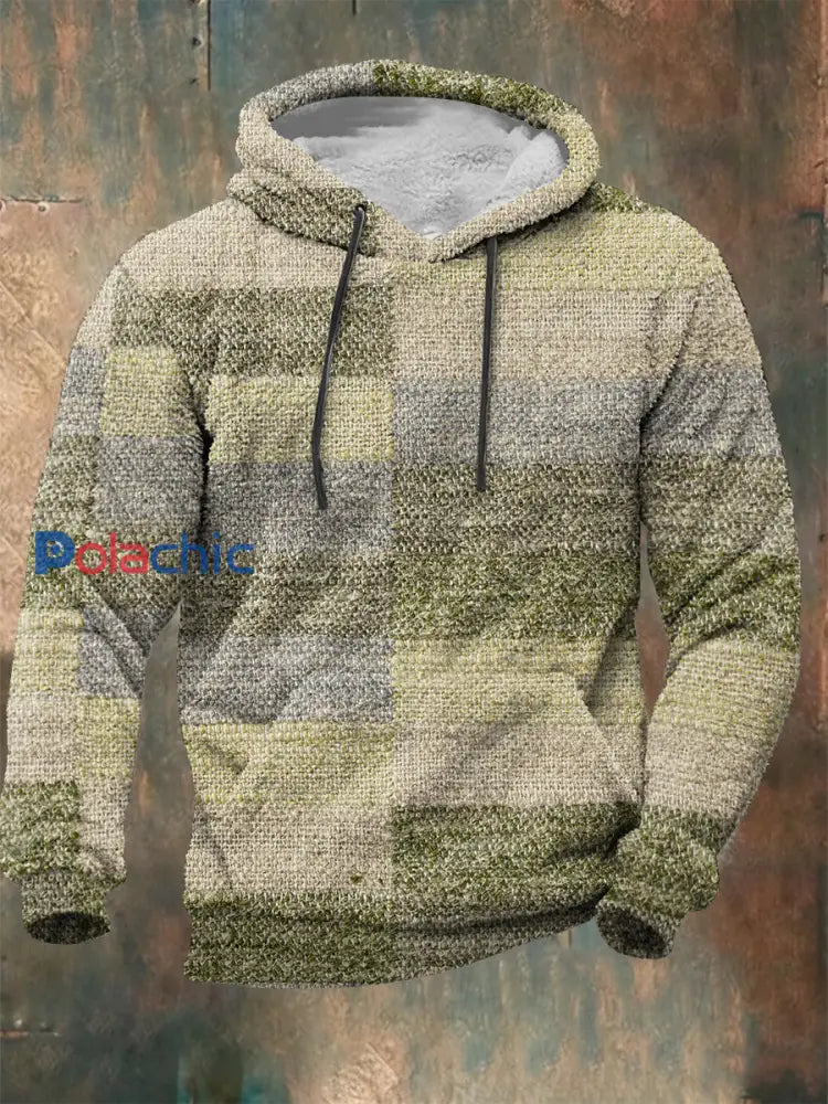 Sweat à capuche géométrique en flanelle pour hommes couleur mélangée / S