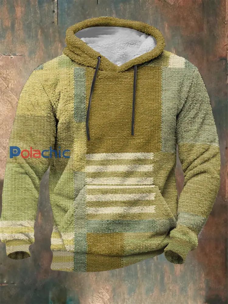 Sweat à capuche géométrique en flanelle pour hommes couleur mélangée / S