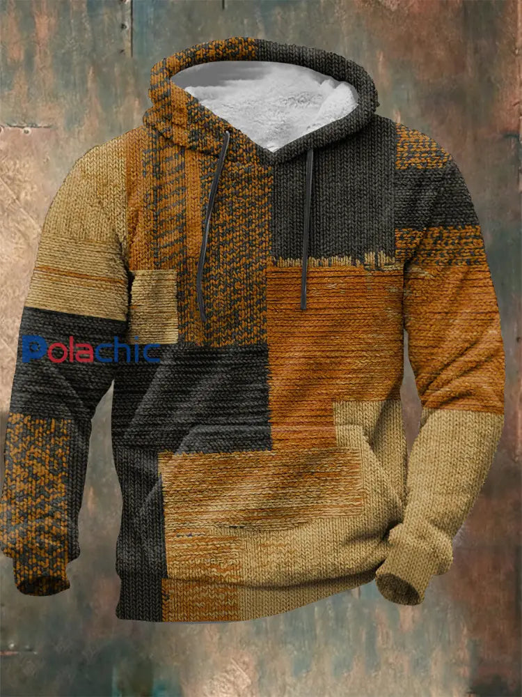Sweat à capuche géométrique en flanelle pour hommes couleur mélangée / S