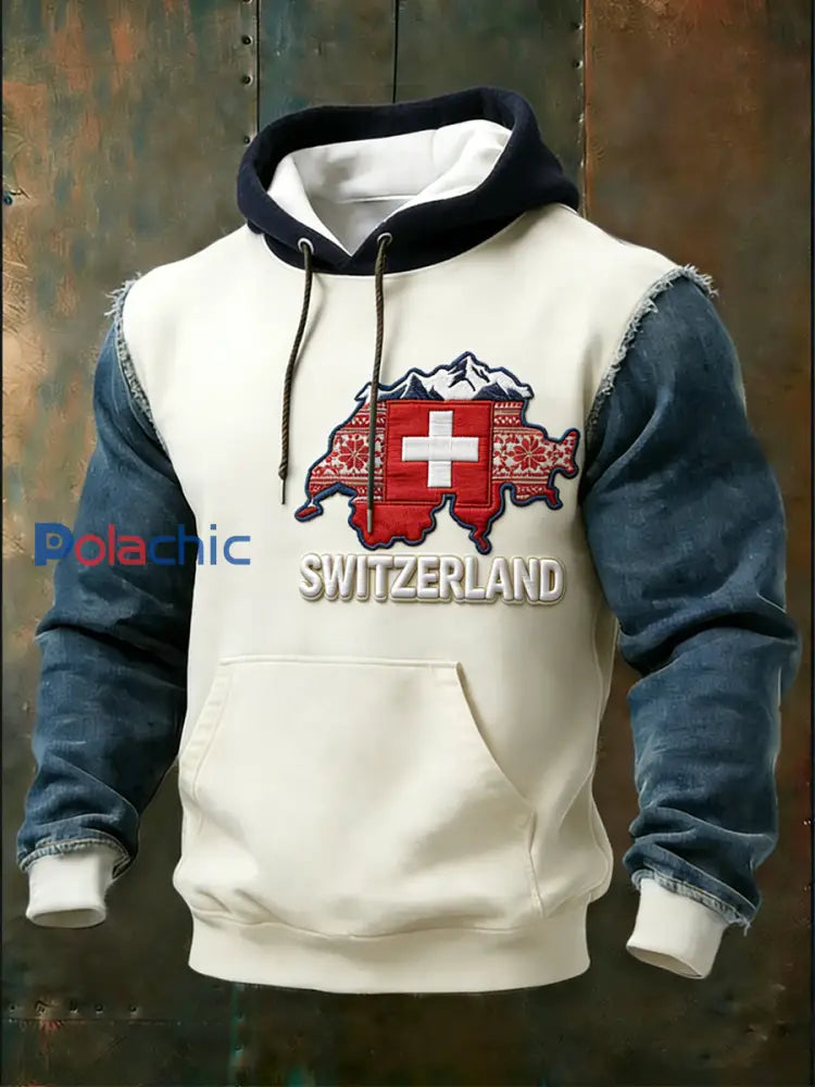 Sweat à capuche Homme Crème & Denim Swiss Map Print Multicolore / S