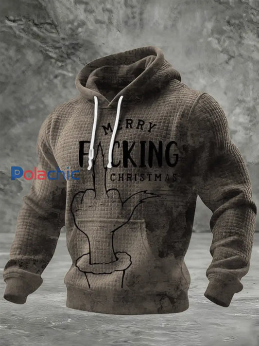 Sweat à Capuche Homme Marron Imprimé ’Merry F * cking Christmas’ Multicolore / S
