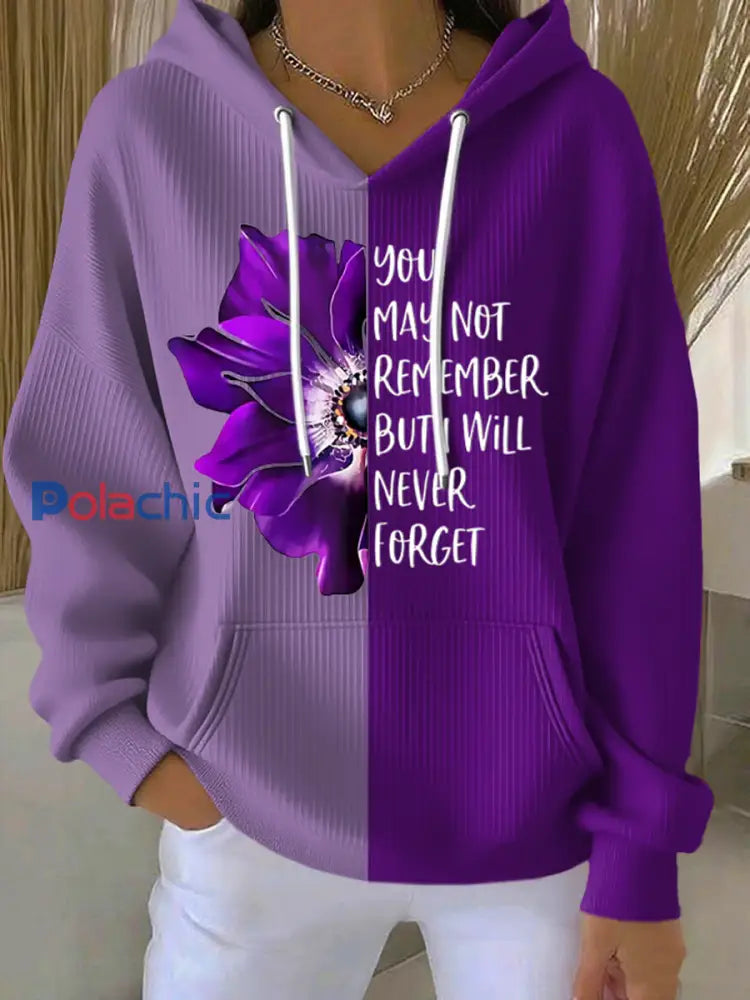 Sweat à capuche imprimé Alzheimer’s Awareness pour femmes Violet / S