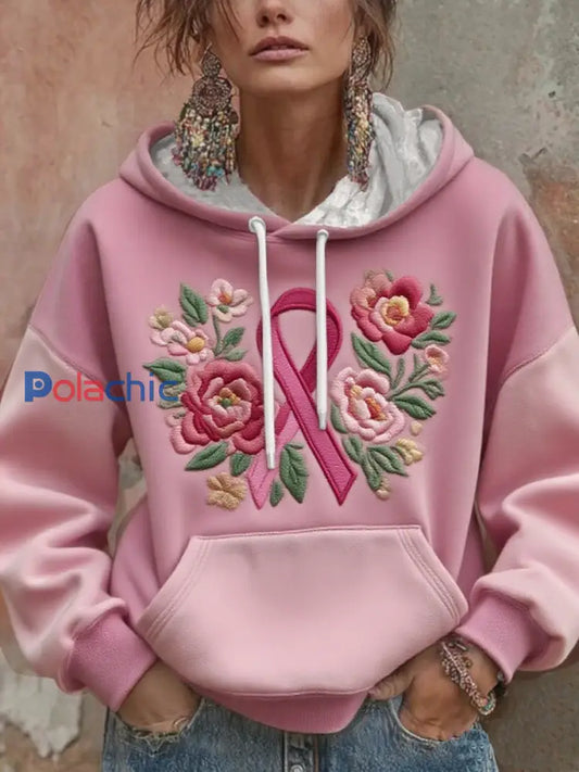 Sweat à capuche imprimé floral pour femmes Rose / S