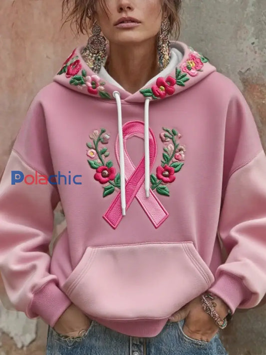 Sweat à capuche imprimé floral pour femmes Rose / S