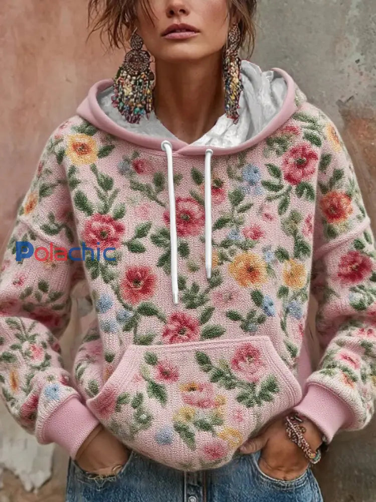 Sweat à capuche imprimé floral sensibilisation au cancer du sein pour femmes Rose / S