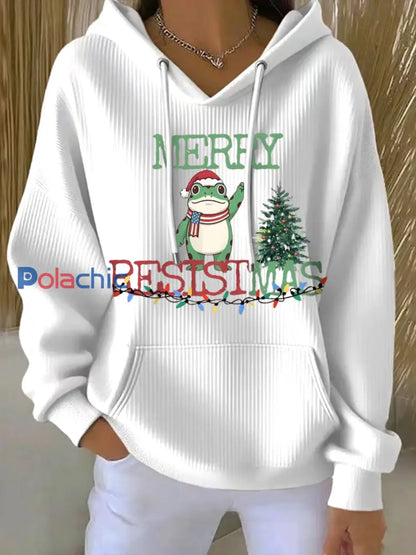 Sweat à capuche imprimé Merry Resistmas Femme Blanc / S