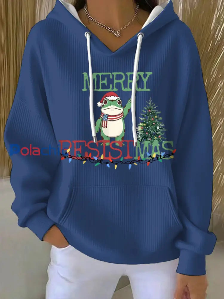 Sweat à capuche imprimé Merry Resistmas Femme Bleu / S