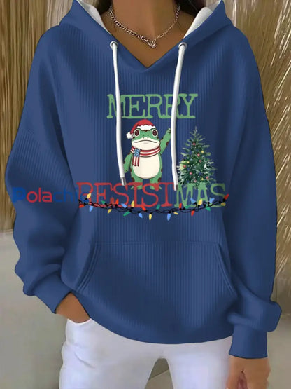 Sweat à capuche imprimé Merry Resistmas Femme Bleu / S