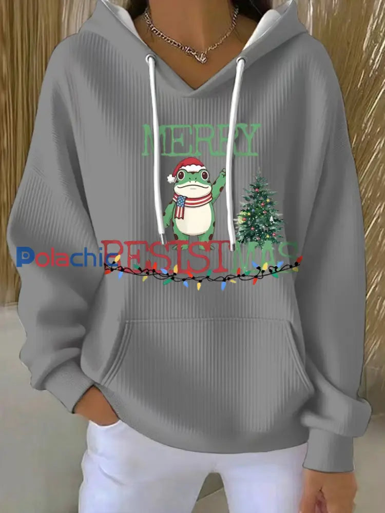 Sweat à capuche imprimé Merry Resistmas Femme Gris clair / S
