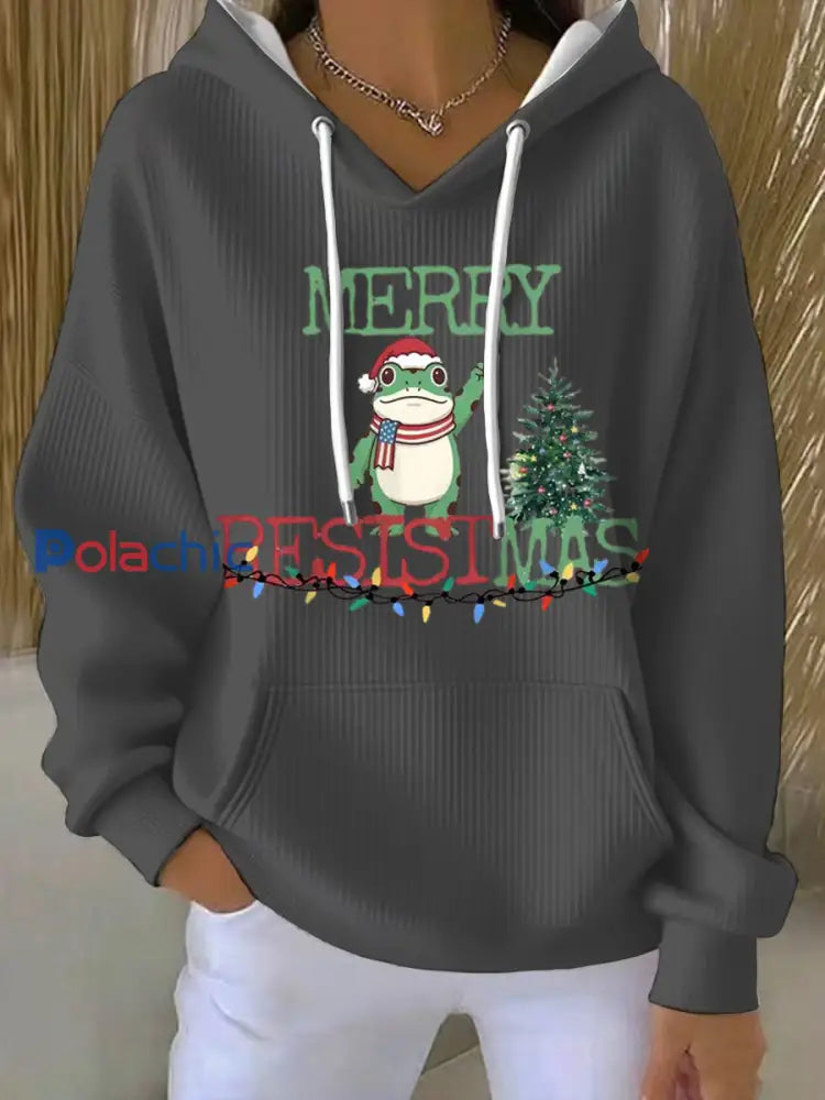 Sweat à capuche imprimé Merry Resistmas Femme Gris foncé / S