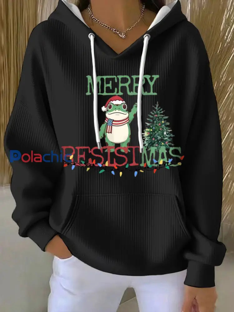 Sweat à capuche imprimé Merry Resistmas Femme Noir / S