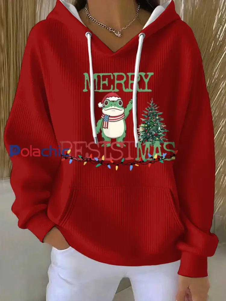 Sweat à capuche imprimé Merry Resistmas Femme Rouge / S