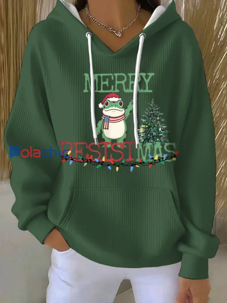 Sweat à capuche imprimé Merry Resistmas Femme Vert / S